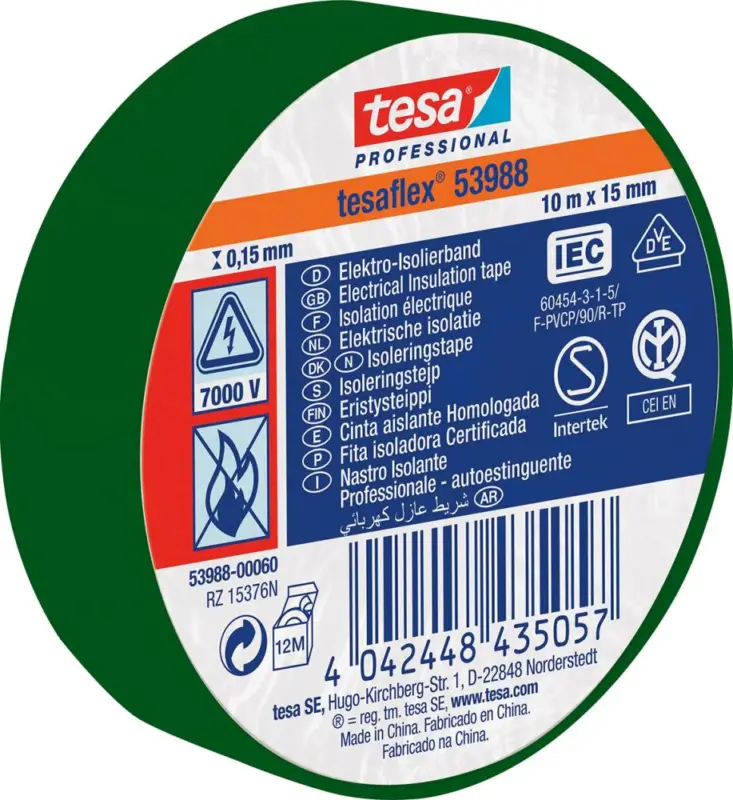 tesaflex 53988 20m x 19mm, grün Isolierband Solange Der Vorrat Reicht