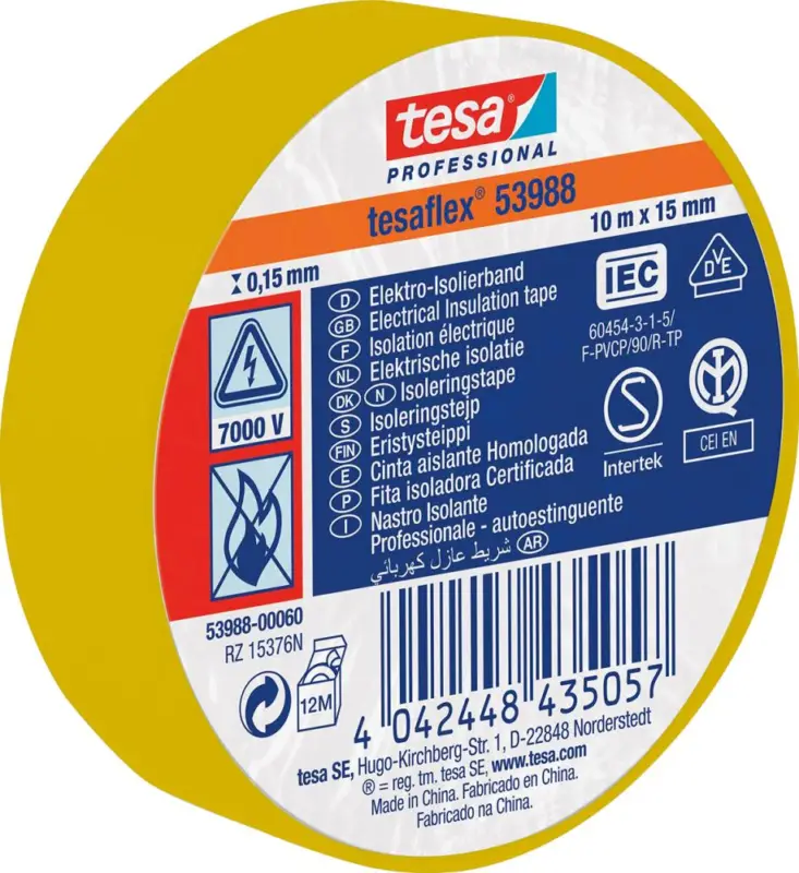 tesaflex 53988 20m x 19mm, gelb Isolierband Echt
