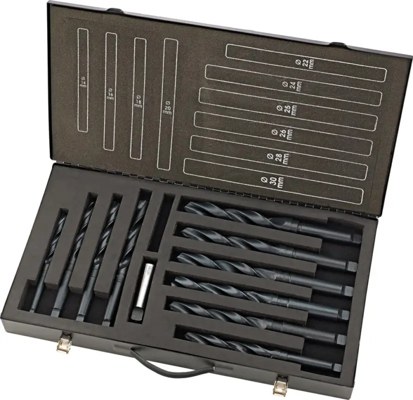 FORTIS Spiralbohrer Set DIN345 HSS rollgewalzt 14-30mm, 2mm stg. + 25mm Metallkoffer Ausverkauf