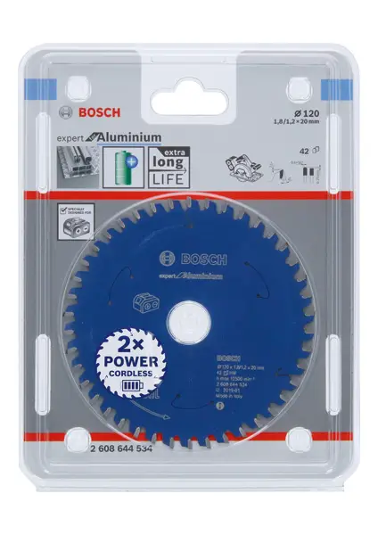 Zertifiziert BOSCH Kreissägeblatt für Akkusägen Expert for Aluminium, 120 x 1,8/1,2 x 20, 42 Zähne