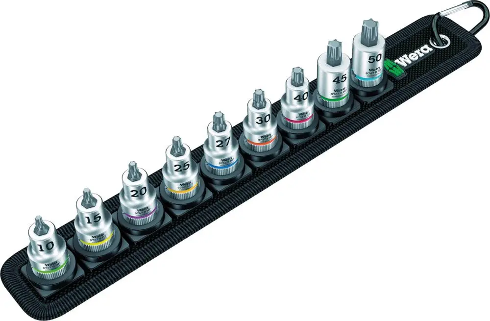 Zertifiziert WERA Schraubendrehereinsatz Satz mit Haltefunktion 3/8" T10-50 9-teilig