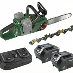 Neue Kollektion Akkukettensäge „GMAK 36/40“-Set — 2×18 V/4,0 Ah + Dual-Schnellladegerät