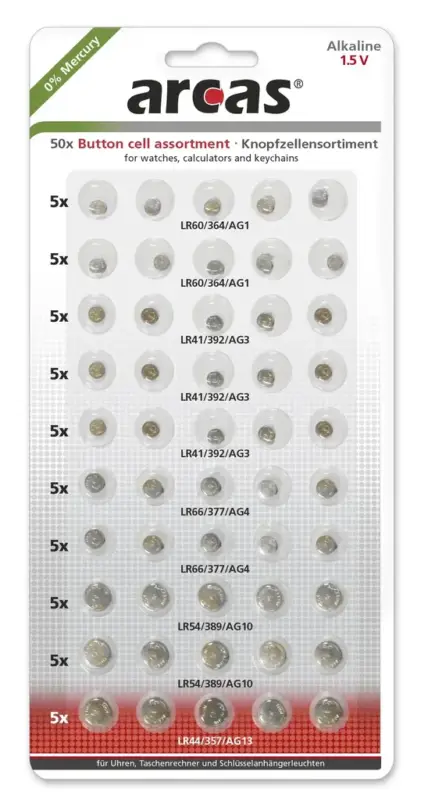 Neue Kollektion Alkaline Knopfzellensortiment 50-teilig