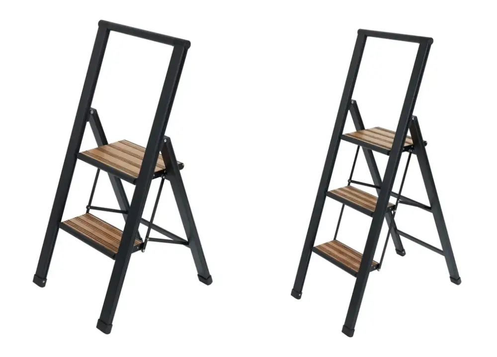 Jetzt Kaufen Alu-Design Klapptrittleiter 3-stufig Schwarz, rutschfeste Haushaltsleiter, Sicherheits-Stehleiter