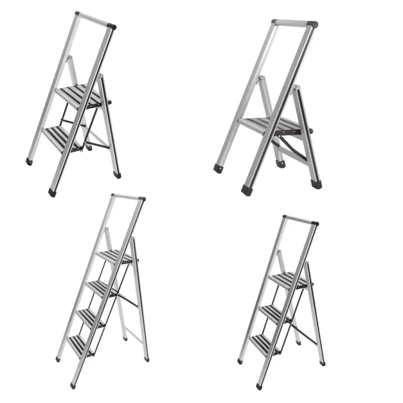 Schnäppchen Alu-Design Klapptrittleiter 3-stufig Silber, rutschfeste Haushaltsleiter, Sicherheits-Stehleiter