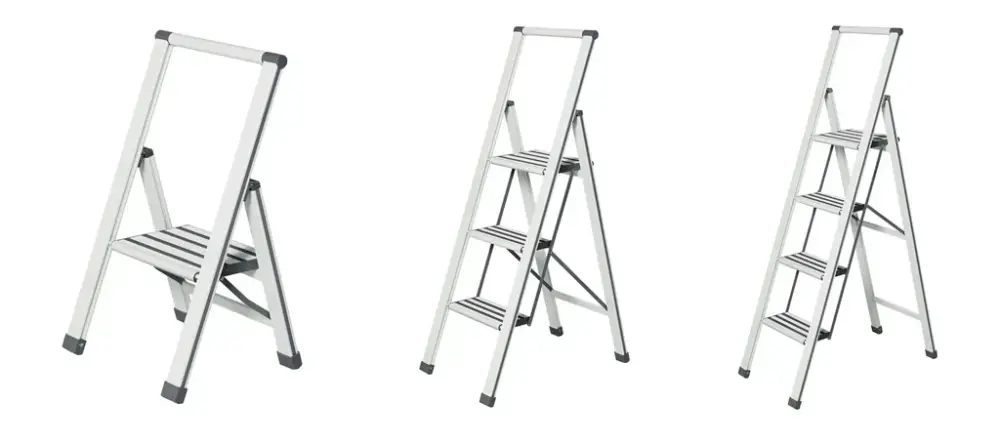 Alu-Design Klapptrittleiter 3-stufig Weiß, rutschfeste Haushaltsleiter, Sicherheits-Stehleiter Echt