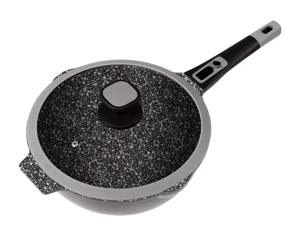 Bestseller Aluguss-Bratpfanne MOONSCAPE, Ø 28 cm mit Klick-Griff und Glasdeckel