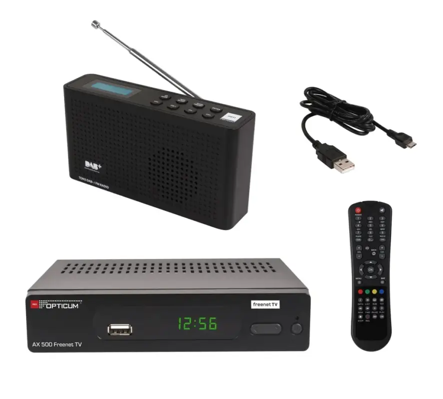 Schneller Versand DAB+ Freenet Set mit Freenet DVB-T2 Full HD Receiver und DAB+ Radio
