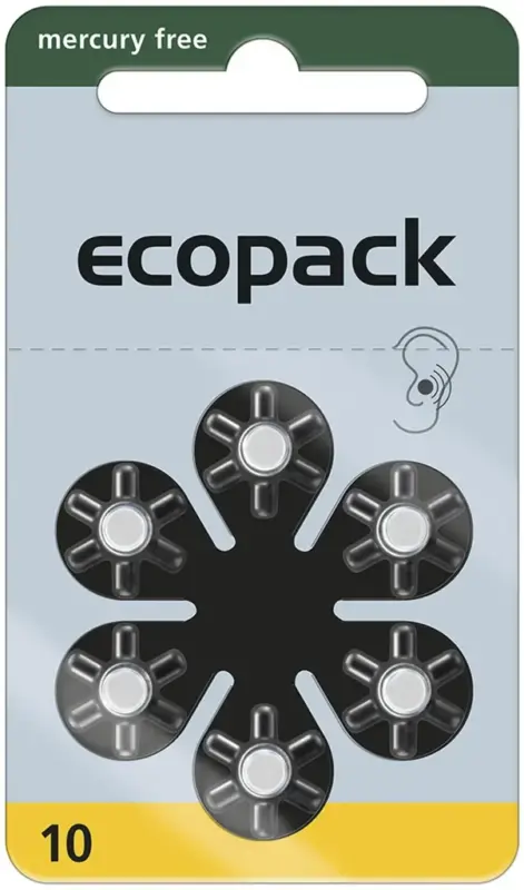 Hörgerätebatterie Ecopack Typ 10 (PR70) GELB - 6 Stück Abverkauf