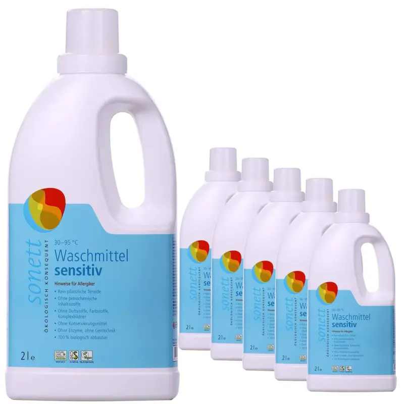 Günstig SONETT Waschmittel flüssig sensitiv 6 x 2 Liter ohne Duft- und Farbstoffe