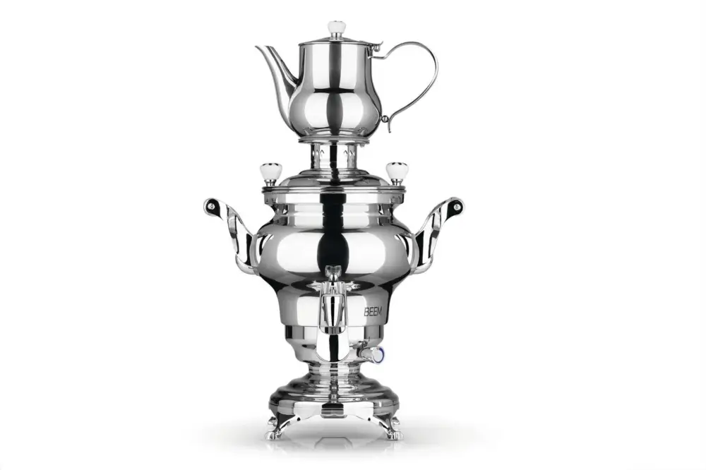 Geprüft Samowar mit Teekocher, Russischer Teekessel Elektrisch - Odessa III, mit Dispenser, Edelstahl, 3L