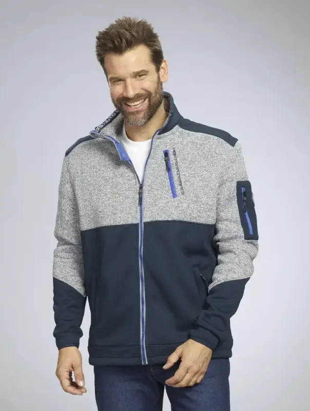 Günstig Strick Fleecejacke, Farbe marine/grau, Gr.3XL