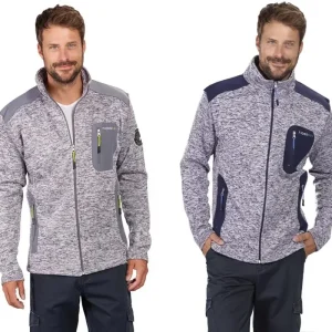 Strickfleece Jacke mit Reißverschluß, Farbe marine/grau melange, Gr. XL Aktuell