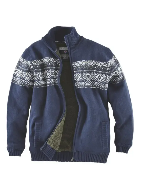 Strickjacke mit Berberfleece, Farbe marine, Gr.M Billig