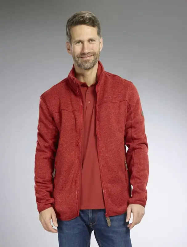 Strickjacke mit Reißverschluss, Farbe rot/melange, Gr.L Solange Der Vorrat Reicht