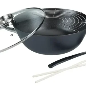 Echt 5-teiliges Gusseisen-Wok-Set