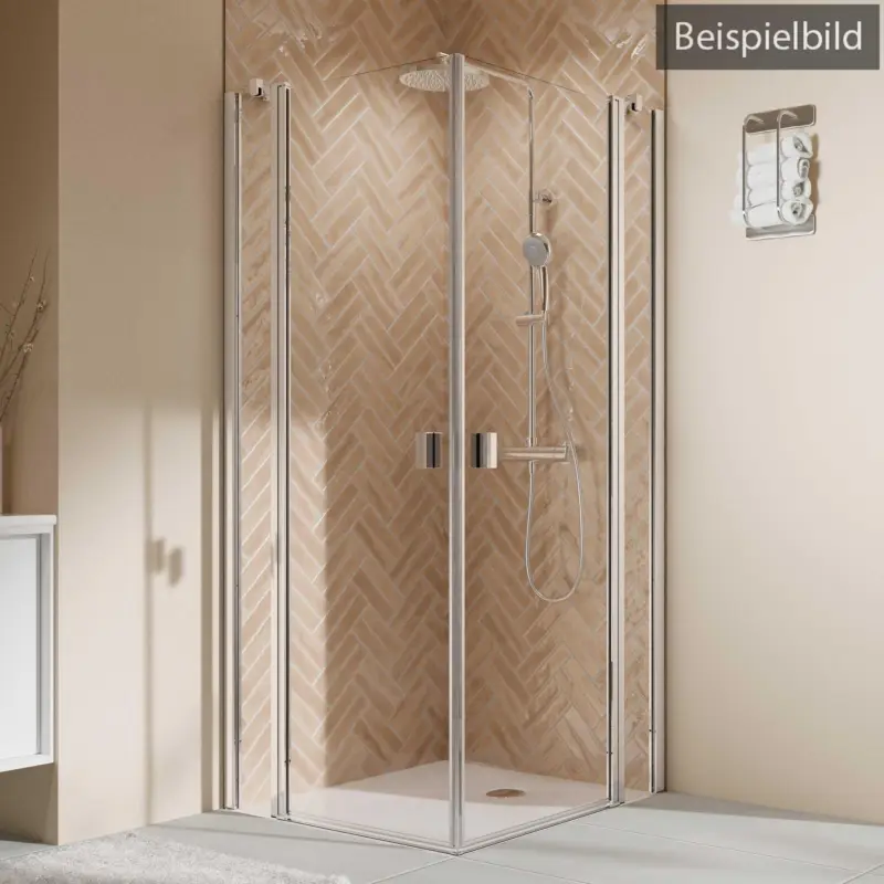 Breuer Elana 2.0 eckig Eckeinstieg Drehtür mit Festteil 4-teilig Bronce getönt 75 x 90 cm - Alu Silber matt Finale Aktion