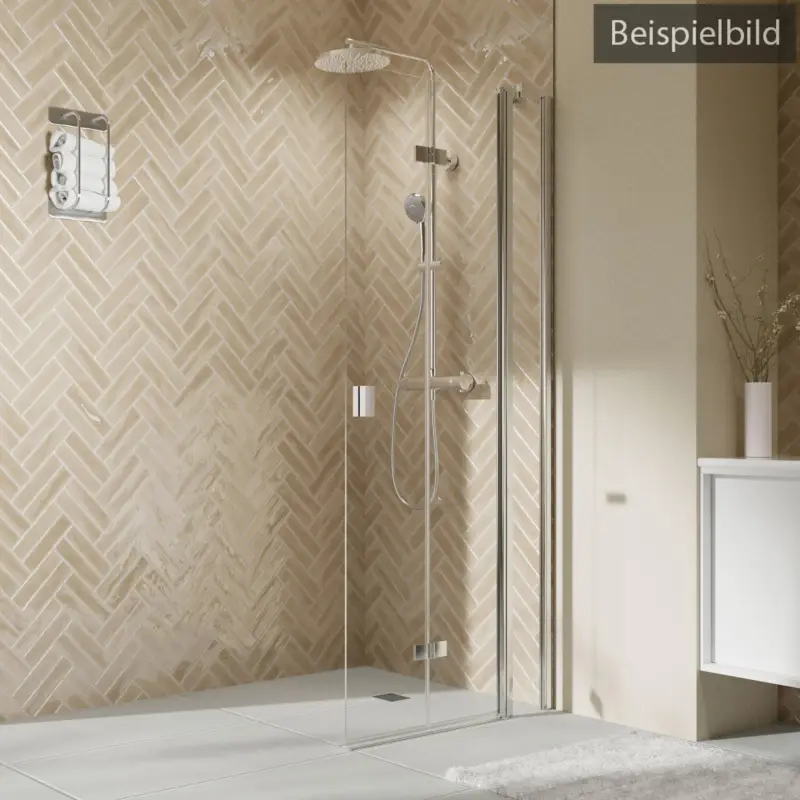 Breuer Elana 2.0 eckig Walk-In Drehfalttür mit Festteil alleinstehend Türanschlag rechts Satiniert 120 cm - Alu Chromeffekt Versand Am Gleichen Tag