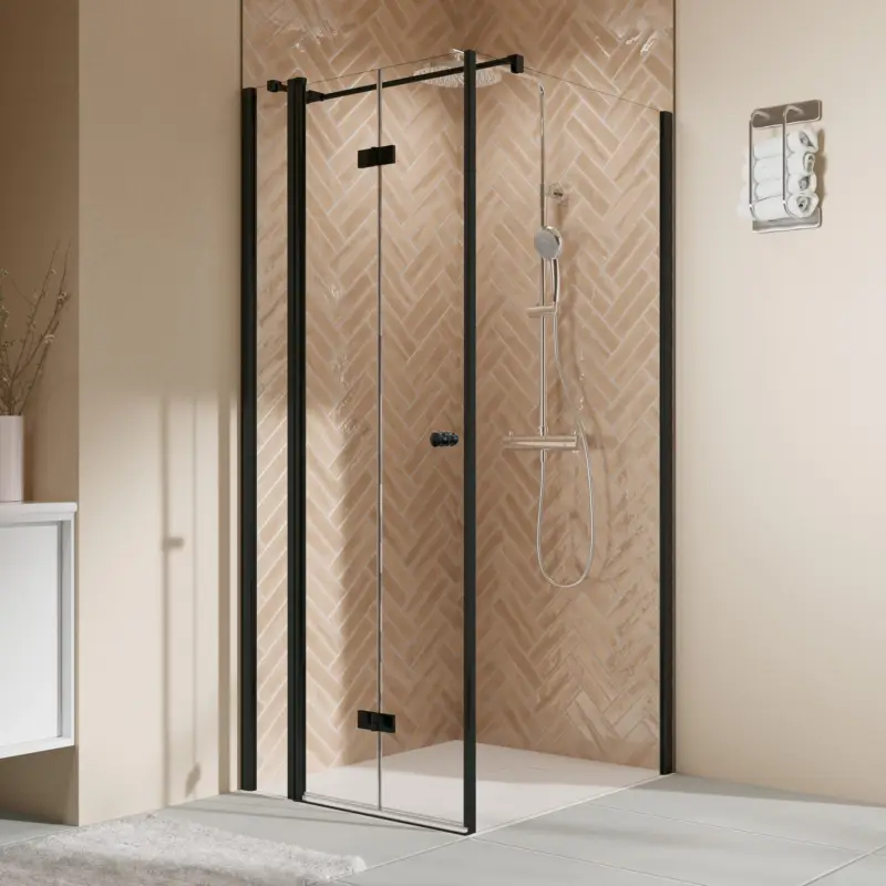 Markenware Breuer Elana 2.0 rund Black Edition Seitenwand für Drehtür oder Drehfalttür Wandanschlag rechts Klarglas hell 80 cm - Schwarz matt