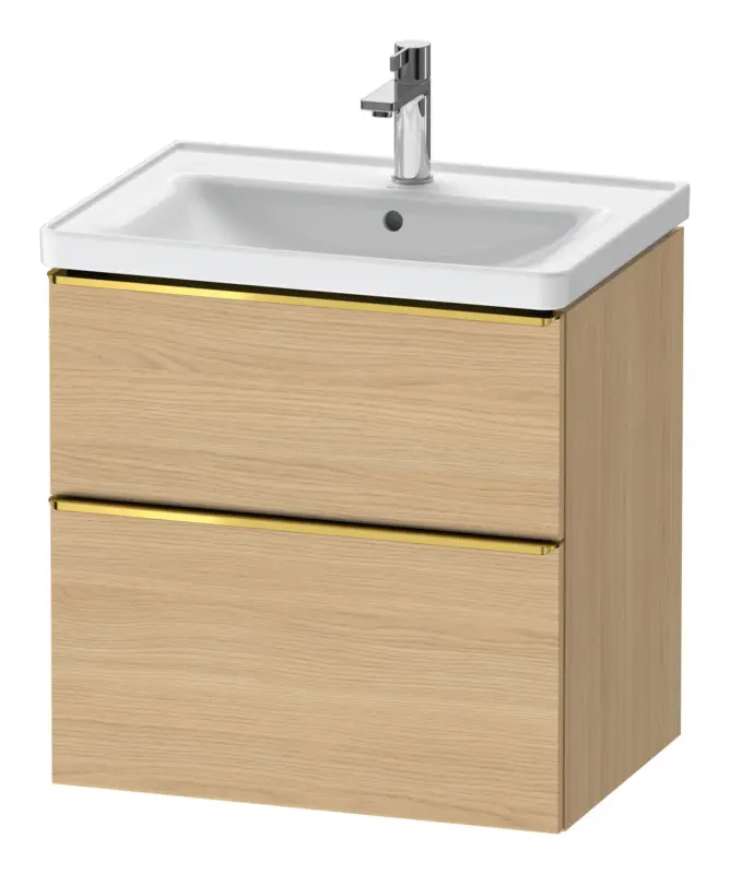 Highlight Duravit D-Neo Waschtischunterschrank mit 2 Auszügen Griff Gold Poliert 634 x 625 x 452 mm - Eiche Natur Matt