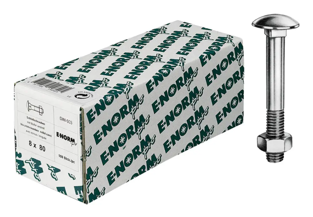 E-NORMpro Schlossschraube mit Mutter DIN 603 galvanisch verzinkt M10 x 260 mm(Verpackungseinheit: 25Stück) Preisknaller