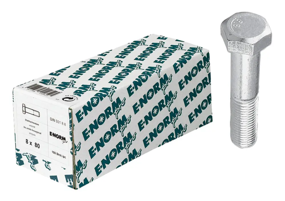 E-NORMpro Sechskantschraube / Maschinenschraube DIN 931 8.8 galvanisch verzinkt M16 x 55 mm(Verpackungseinheit: 50Stück) Günstig