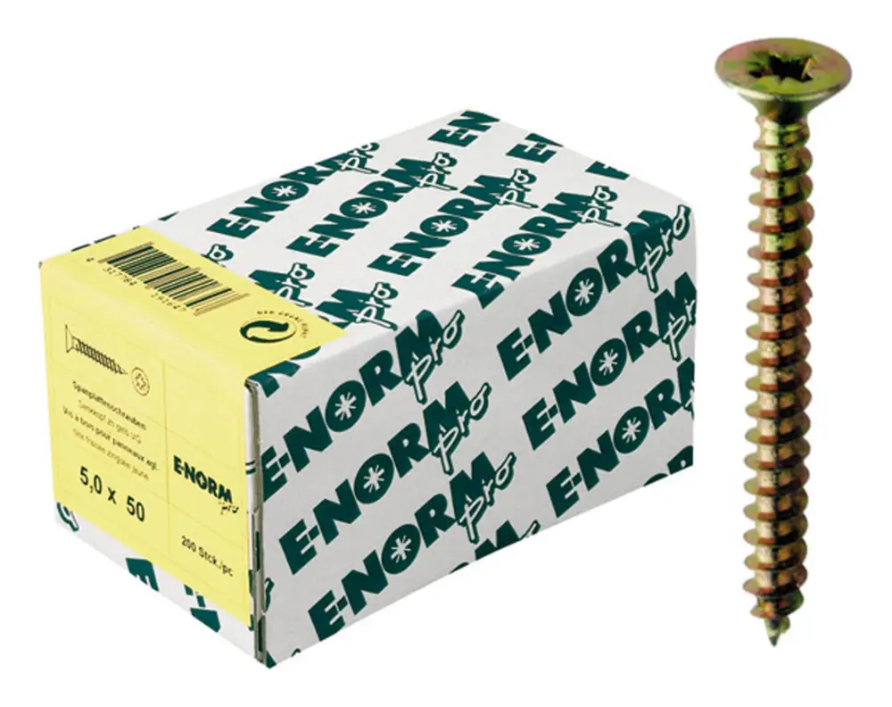 E-NORMpro Spanplattenschrauben Senkkopf verzinkt gelb Vollgewinde Kreuzschlitz PZ D 4,5 x 45 mm(Verpackungseinheit: 100Stück) Letzte Chance