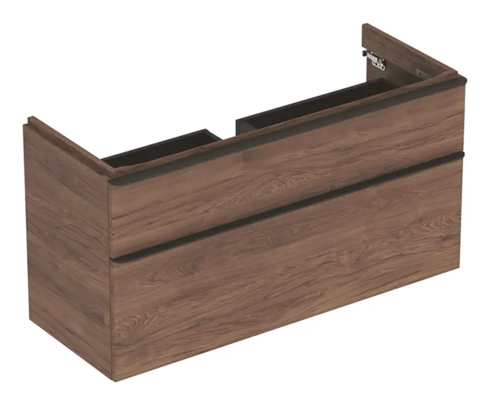 Jetzt Bestellen Geberit Smyle Square Waschtischunterschrank 2 Schubladen 1184 mm x 470 mm x 617 mm - Nussbaum hickory Melamin Holzstruktur