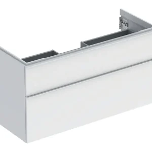 Garantierte Lieferung Geberit iCon Waschtischunterschrank mit 2 Schubladen 1184 x 615 x 476 mm - Dekor Weiß matt / Griff Weiß pulverbeschichtet matt
