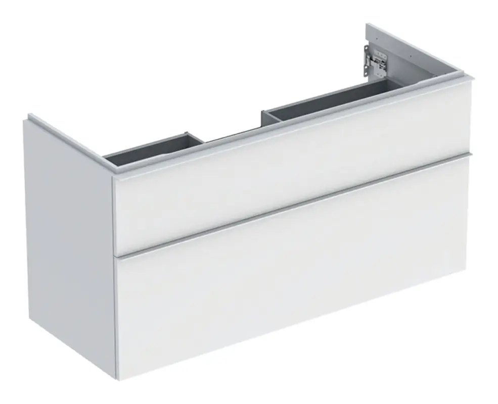 Garantierte Lieferung Geberit iCon Waschtischunterschrank mit 2 Schubladen 1184 x 615 x 476 mm - Dekor Weiß matt / Griff Weiß pulverbeschichtet matt