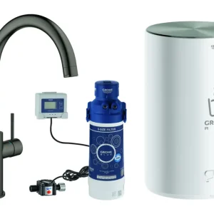 Bestseller Grohe Red Duo Spültischarmatur mit C-Auslauf und Boiler Größe M - Hard Graphite gebürstet