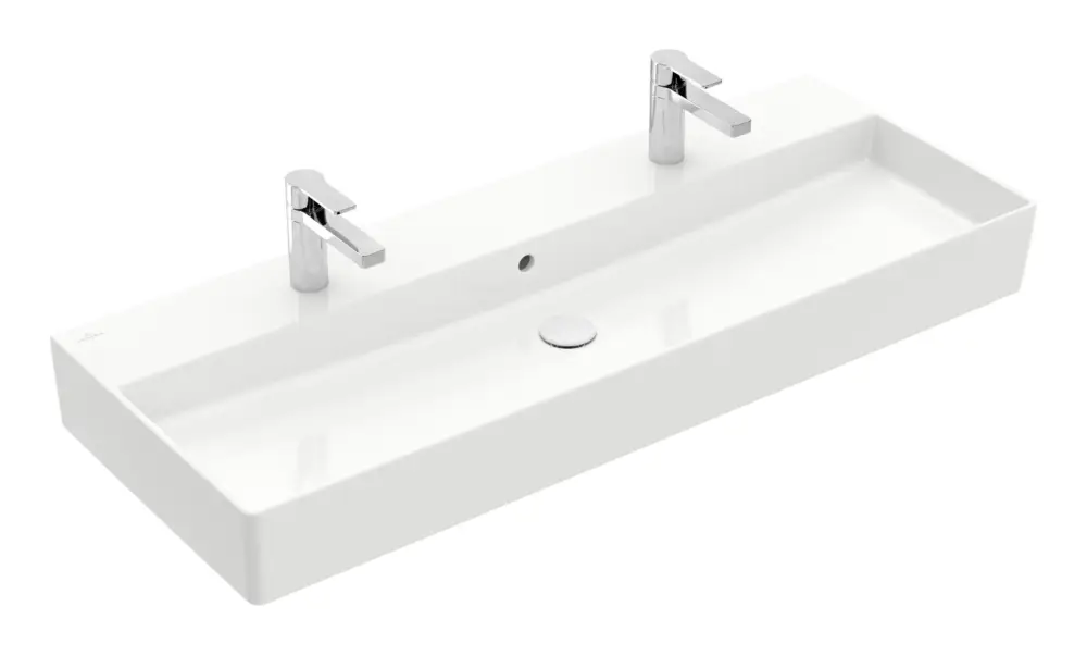 Direkt Vom Hersteller Villeroy & Boch Memento 2.0 Waschbecken mit 2 Hahnlöchern mit Überlauf Unterseite ungeschliffen 1200 x 470 x 150 mm - Weiß Alpin mit CeramicPlus