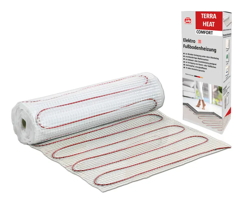 Garantierte Lieferung Jollytherm Terraheat Comfort Elektro Fußbodenheizung / Größe 10 x 0,5 m / Heizleistung ca. 900 W / Verbrauch 0,6 kWh