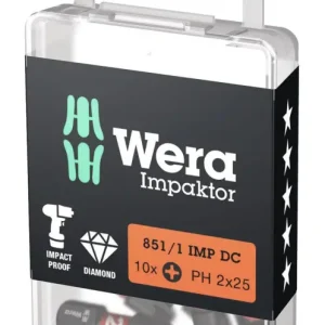 Echt Wera Bit-Sortiment Bit-Box Impaktor 1/4" DIN 3126 C6,3 PH2 x 25 mm 10er Pack