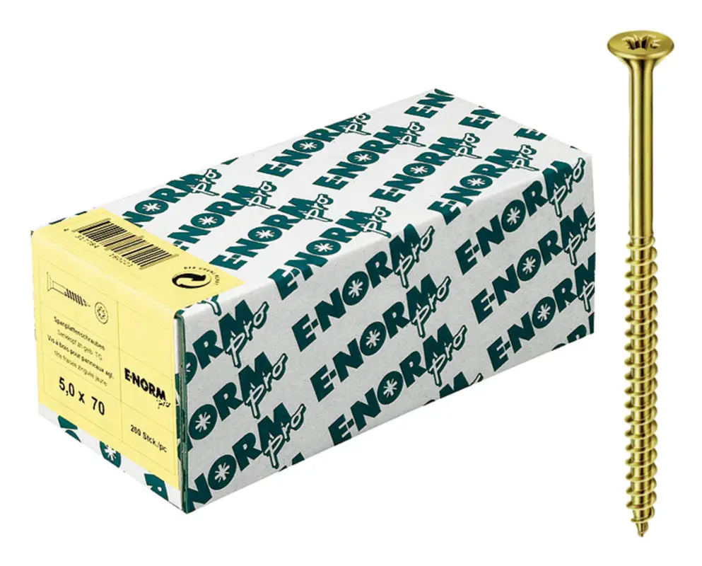 E-NORMpro Spanplattenschrauben Senkkopf verzinkt gelb Teilgewinde Kreuzschlitz PZ D 5 x 60 / 36 mm(Verpackungseinheit: 200Stück) Solange Der Vorrat Reicht