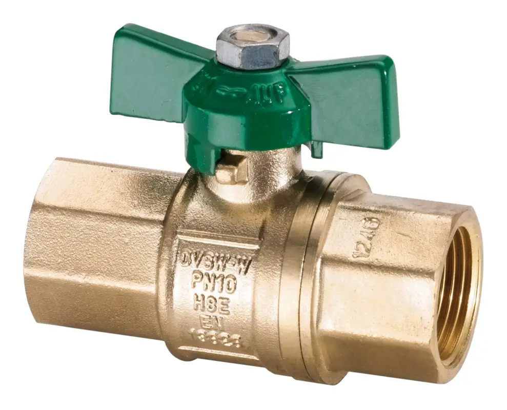 Sonderaktion Hermann Schmidt Trinkwasser-Kugelhahn Uniwater 1447 1/2", Messing, Durchgang, Flügelgriff grün
