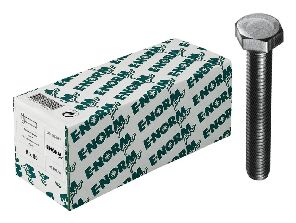 Kracherpreis E-NORMpro Sechskantschraube / Maschinenschraube DIN 933 8.8 galvanisch verzinkt M12 x 30 mm(Verpackungseinheit: 100Stück)