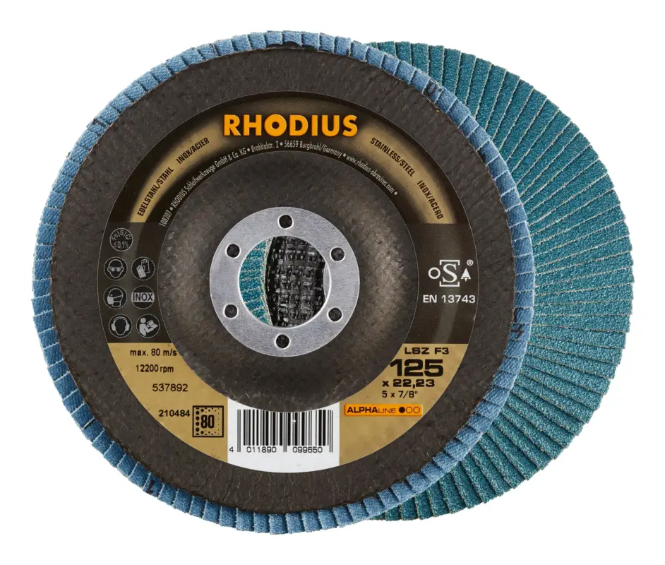 Versand Am Gleichen Tag Rhodius ALPHAline LSZ F3 Lamellenschleifscheibe - 125 x 22,23 mm - K80