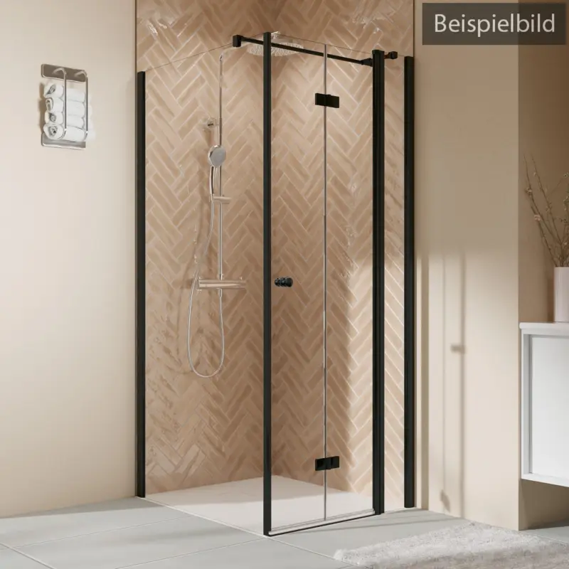 Kracherpreis Breuer Elana 2.0 rund Black Edition Badewannenseitenwand für Drehtür oder Drehfalttür (neben Wanne) Wandanschlag links Mastercarre 90 cm - Schwarz matt