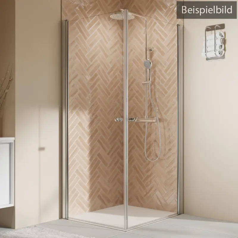 Neue Ware Breuer Elana 2.0 rund Eckeinstieg Drehtür 2-teilig Klarglas hell 90 x 80 cm - Alu Silber matt