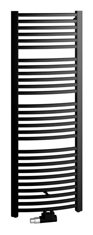 Saisonangebot Kermi Basic R-E Bad- und Wohnheizkörper WRS - Regler Ausführung links gebogen 899 x 1448 x 35 mm - Schwarz Soft (RAL 9005 MT) / Schwarz