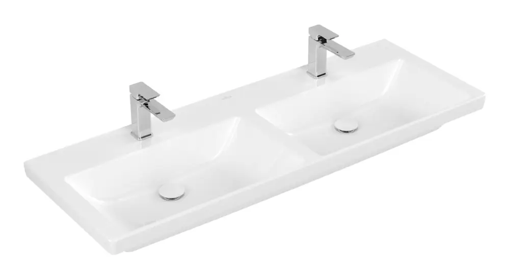 Villeroy & Boch Subway 3.0 Schrank-Doppelwaschtisch mit 2 Hahnlöchern ohne Überlauf 1300 x 470 x 165 mm - Weiß Alpin Online Kaufen