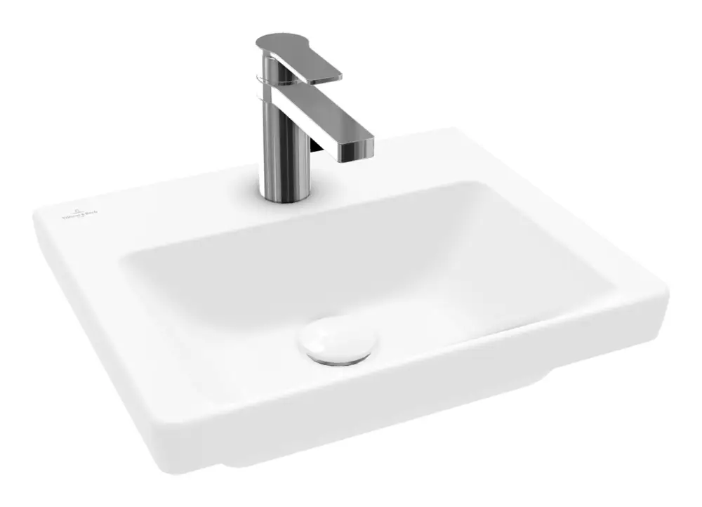 Letzte Chance Villeroy & Boch Subway 3.0 Handwaschbecken für Möbel mit 1 Hahnloch ohne Überlauf Unterseite ungeschliffen 450 x 370 x 145 mm - Stone White mit CeramicPlus
