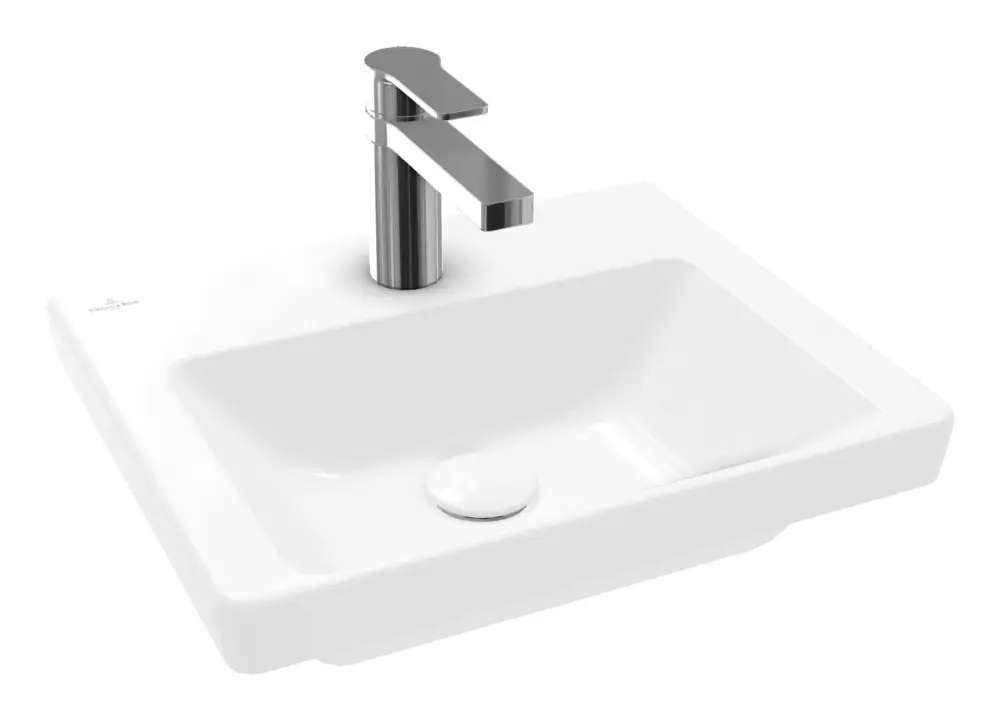 Villeroy & Boch Subway 3.0 Handwaschbecken mit 1 Hahnloch ohne Überlauf Unterseite ungeschliffen 450 x 370 x 145 mm - Weiß Alpin mit CeramicPlus Must-Have