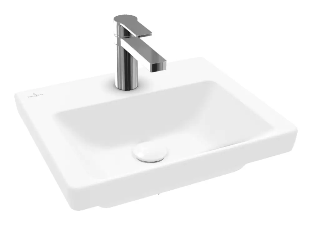Villeroy & Boch Subway 3.0 Handwaschbecken mit 1 Hahnloch ohne Überlauf Unterseite ungeschliffen 450 x 370 x 145 mm - Stone White mit CeramicPlus Kracherpreis