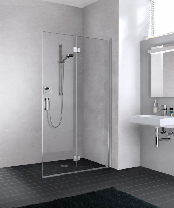 Kermi Liga Walk-In Wall Pendel-Falttür Klarglas hell mit Beschichtung KermiClean Anschlag rechts Silber mattglanz Montage auf Duschwanne oder bodengleich 120 cm x 200 cm Kracherpreis