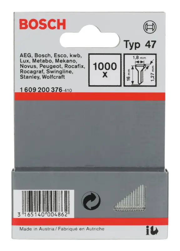 Bosch Zubehör Typ 47 Tackernagel - 1,27 x 16 x 1,8 mm - 1000er-Pack Preiswert