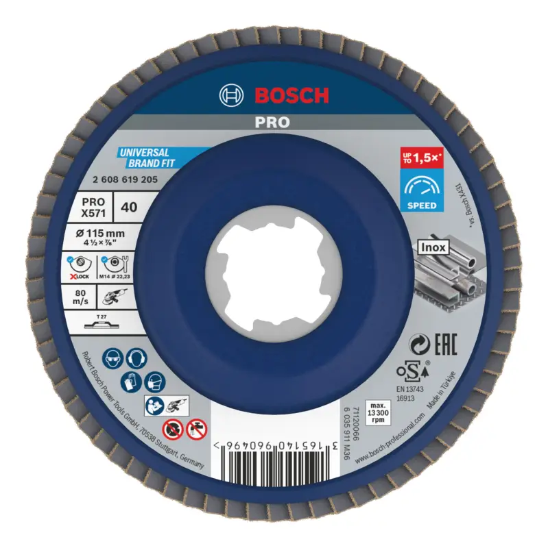 Jetzt Kaufen Bosch Pro X571 X-Lock Fächerschleifscheibe, gerade, 115 mm, G40(Verpackungseinheit: 10Stück)