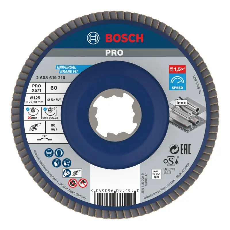 Highlight Bosch Pro X571 X-Lock Fächerschleifscheibe, gerade, 125 mm, G60(Verpackungseinheit: 10Stück)