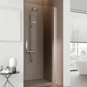 Kermi Pega Pendeltür 1-flügelig für Nische mit Streifdichtung Strukturglas SR Arena C mit Beschichtung KermiClean Anschlag rechts Silber Hochglanz Montage auf Duschwanne oder bodengleich 88 cm x 200 cm Begrenztes Angebot